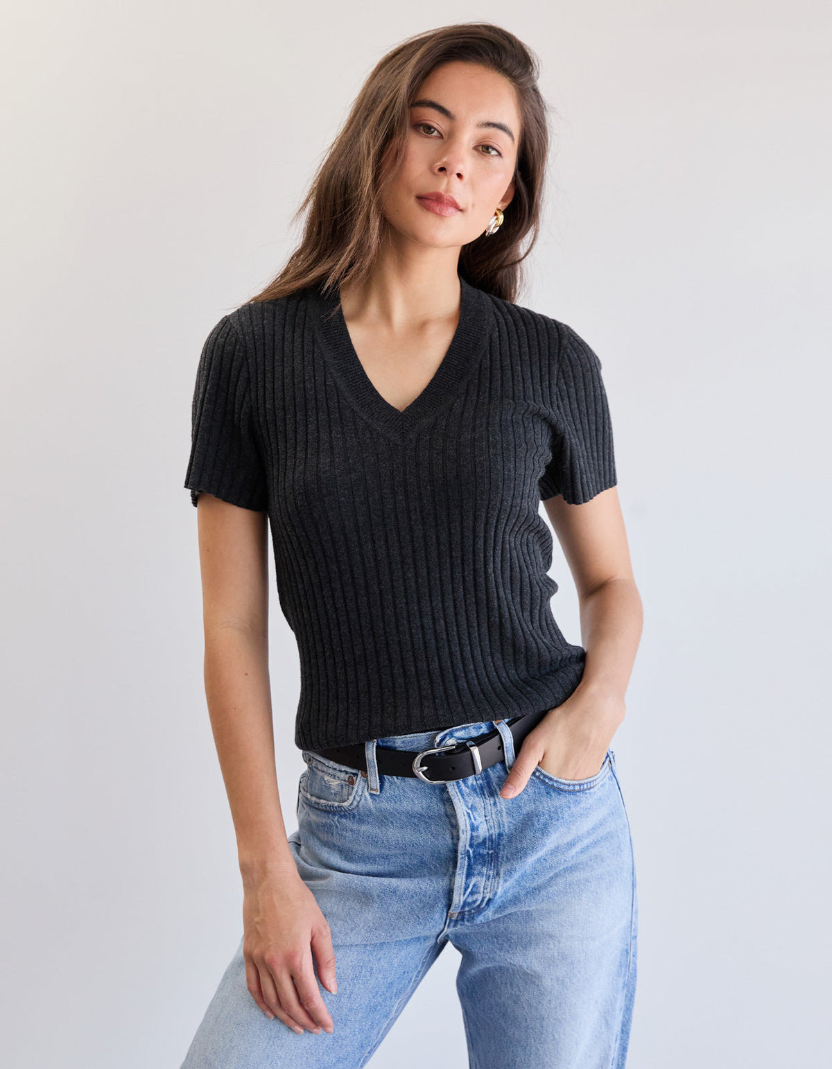 Hollie Knit Tee - Charcoal