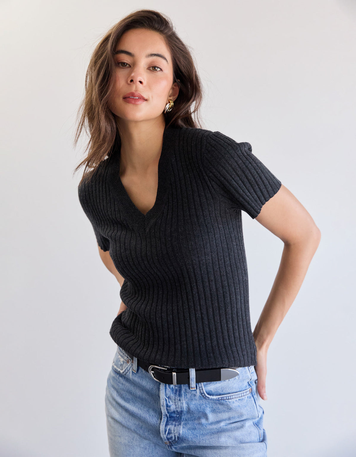 Hollie Knit Tee - Charcoal