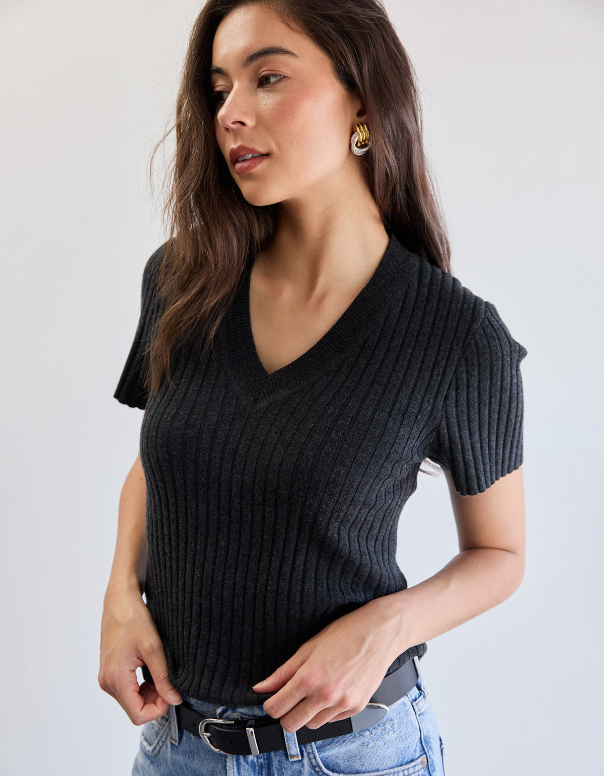 Hollie Knit Tee - Charcoal