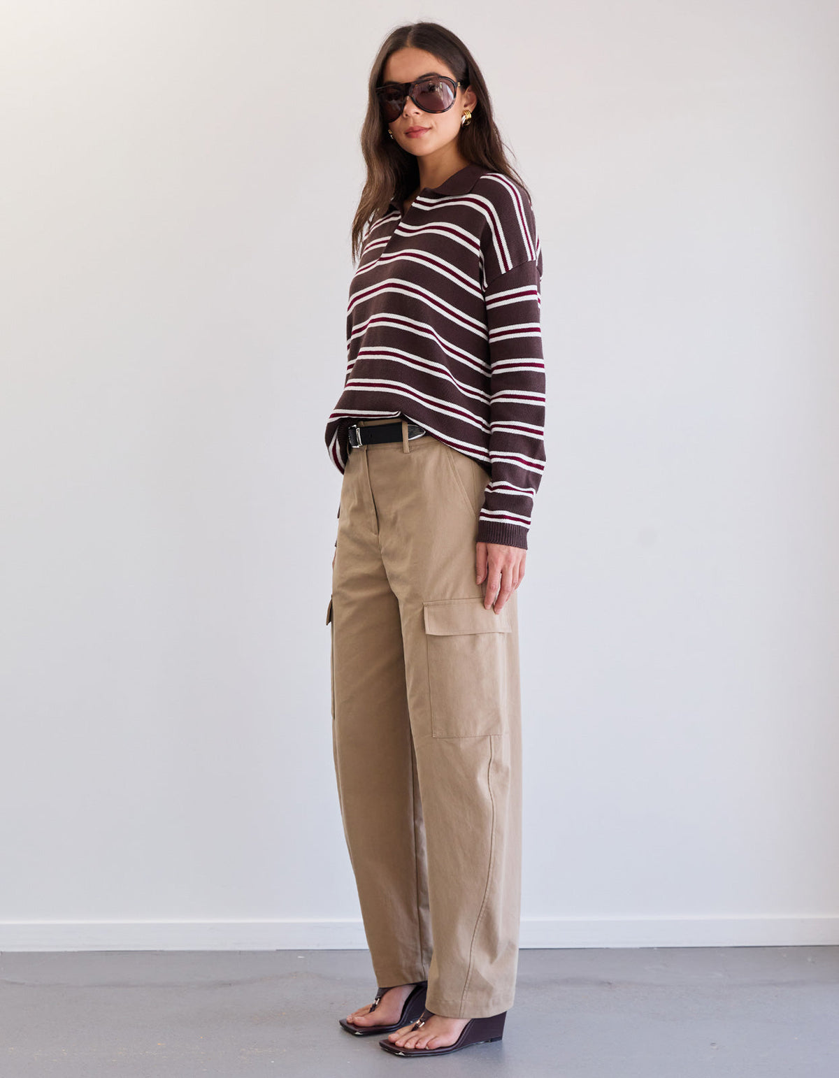 Lorelai Knit Polo - Choc Stripe
