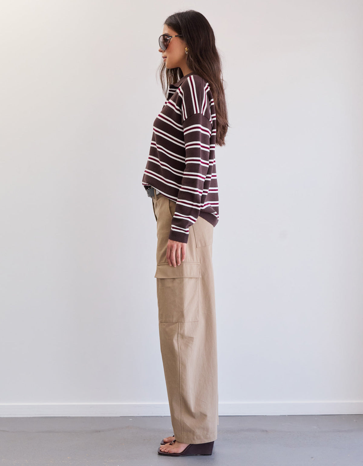 Lorelai Knit Polo - Choc Stripe