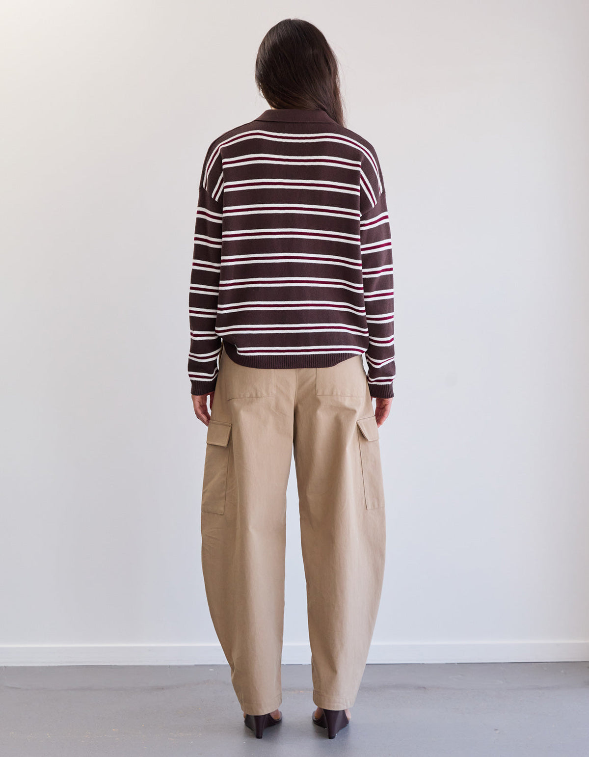 Lorelai Knit Polo - Choc Stripe