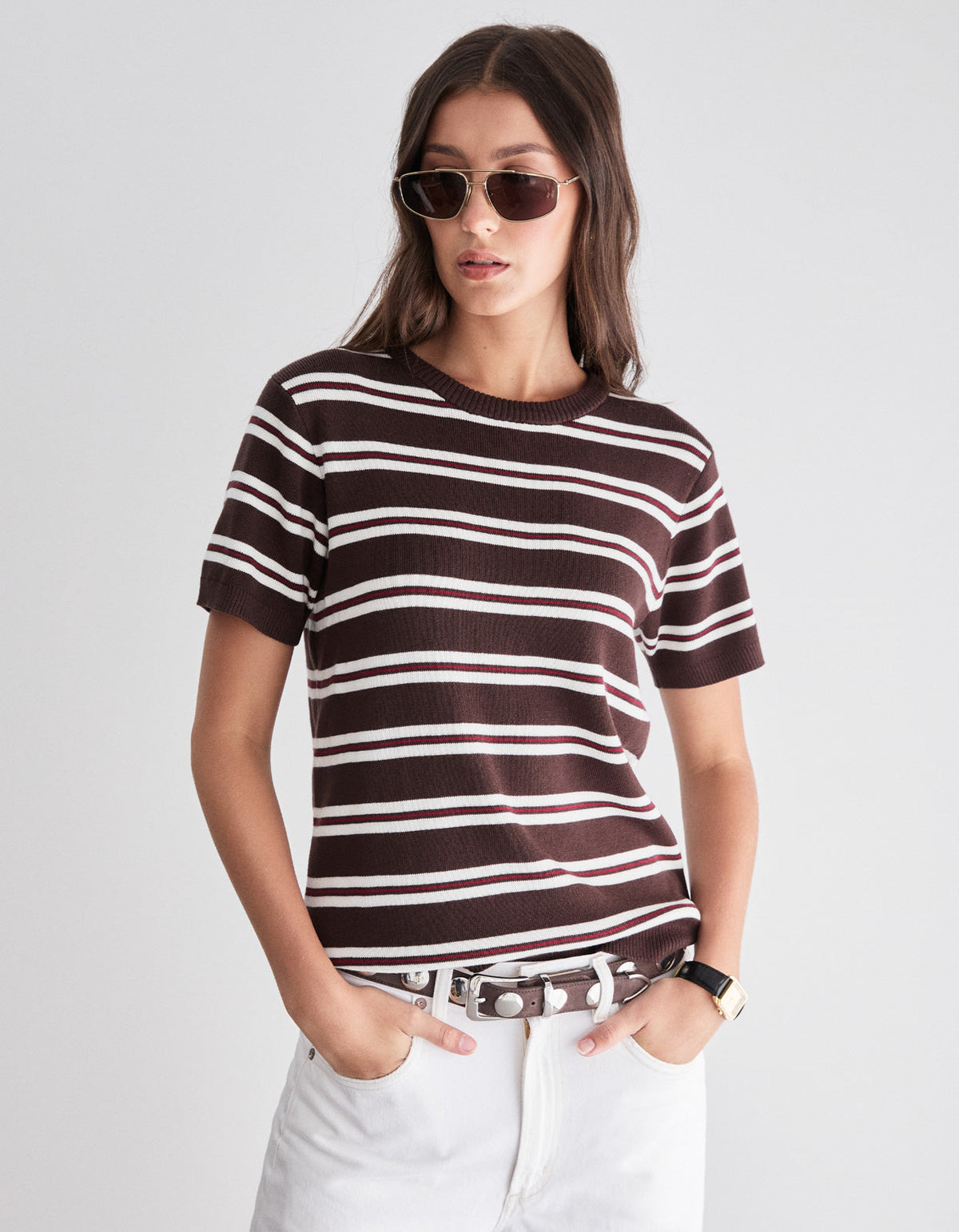 Lola Knit Tee - Espresso Stripe