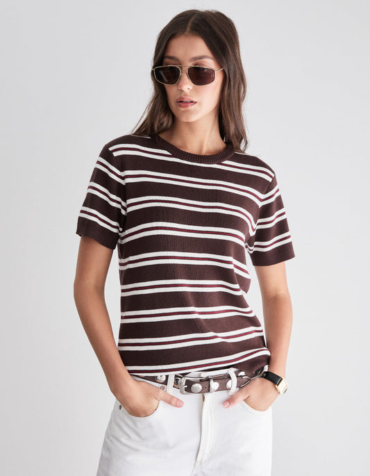 Lola Knit Tee - Espresso Stripe