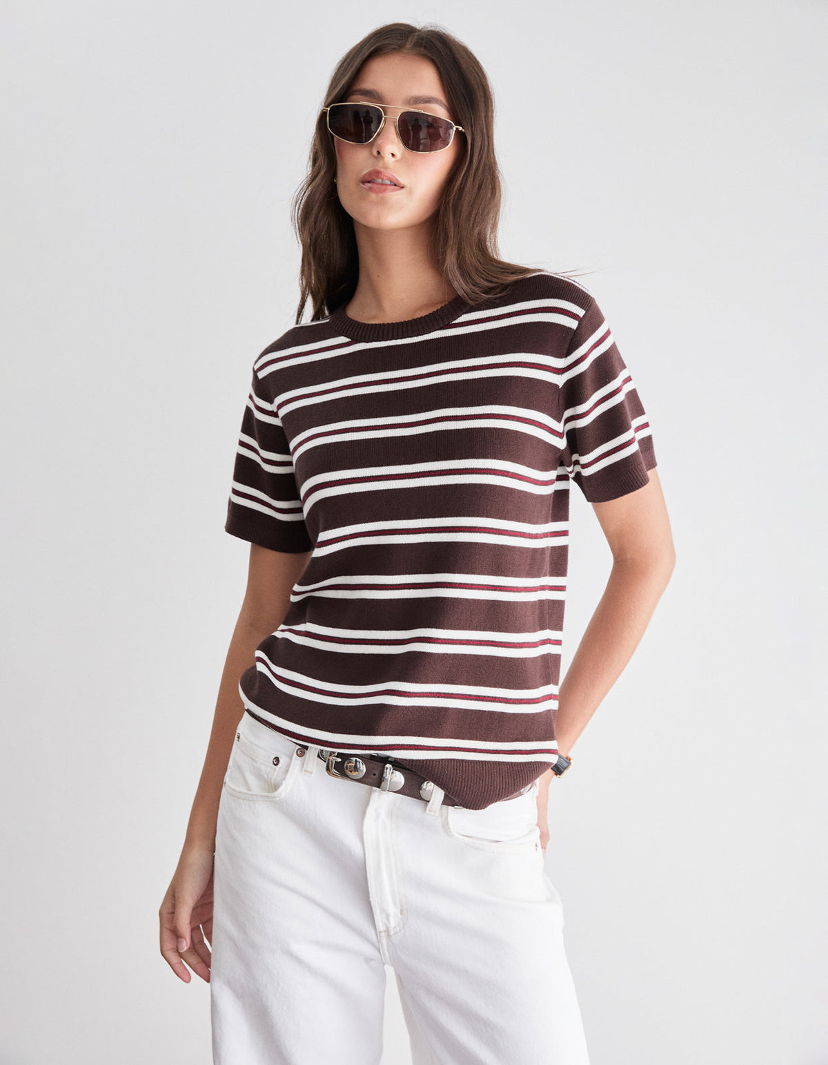 Lola Knit Tee - Espresso Stripe