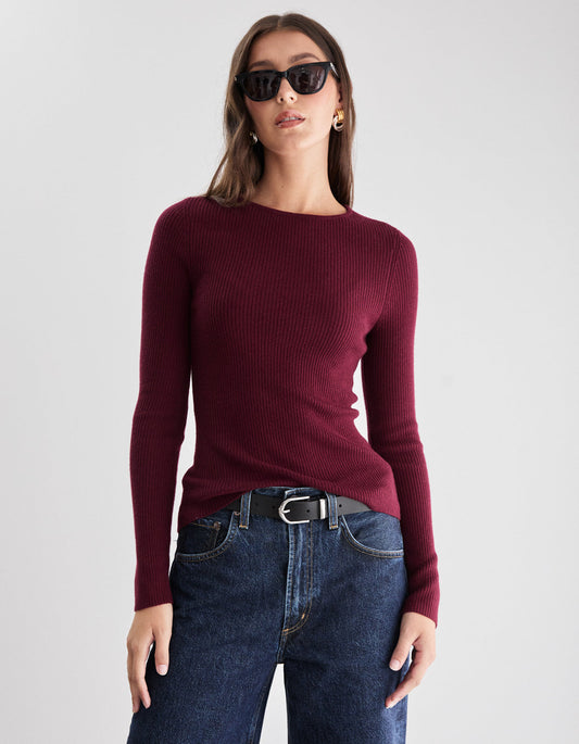 Wren L/S Knit - Burgundy