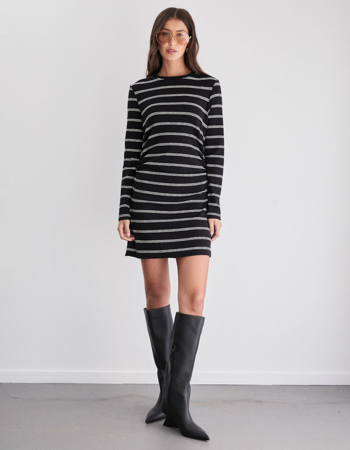 Cohen L/S Tee Dress - Black Stripe