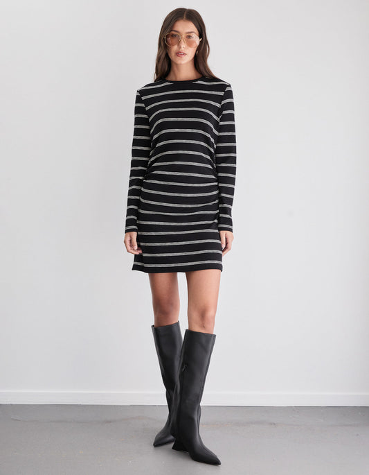 Cohen L/S Tee Dress - Black Stripe