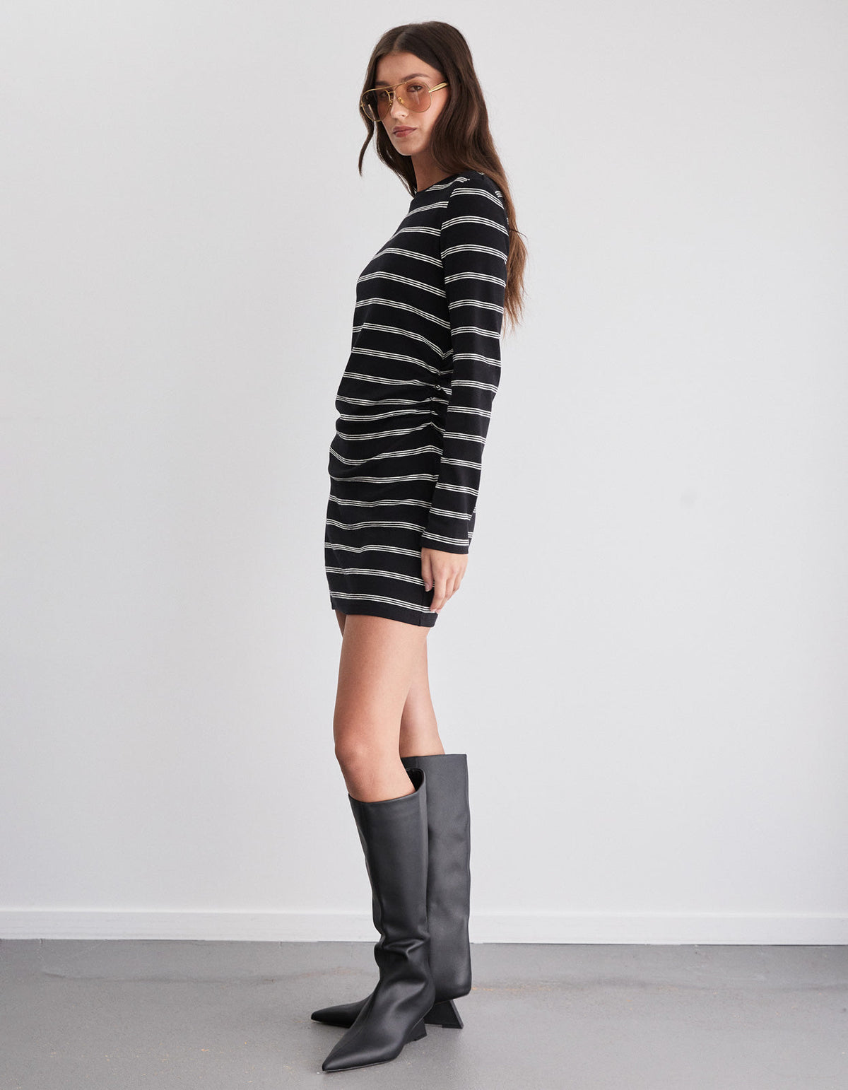 Cohen L/S Tee Dress - Black Stripe