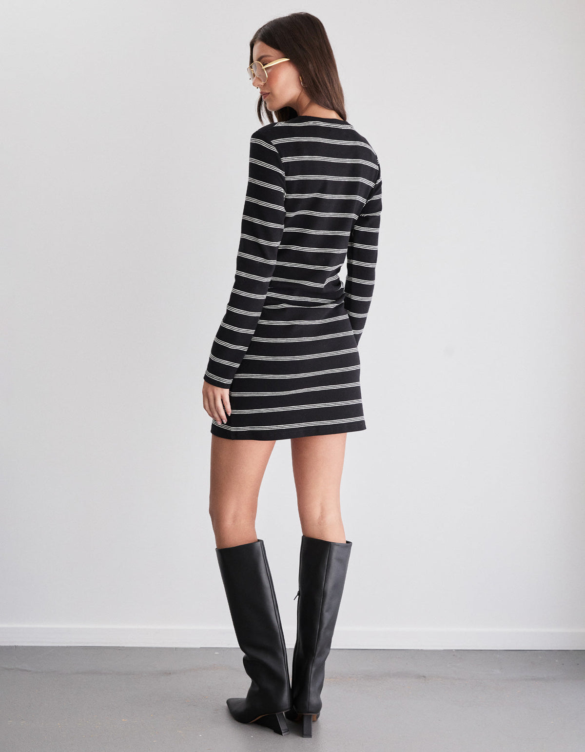 Cohen L/S Tee Dress - Black Stripe