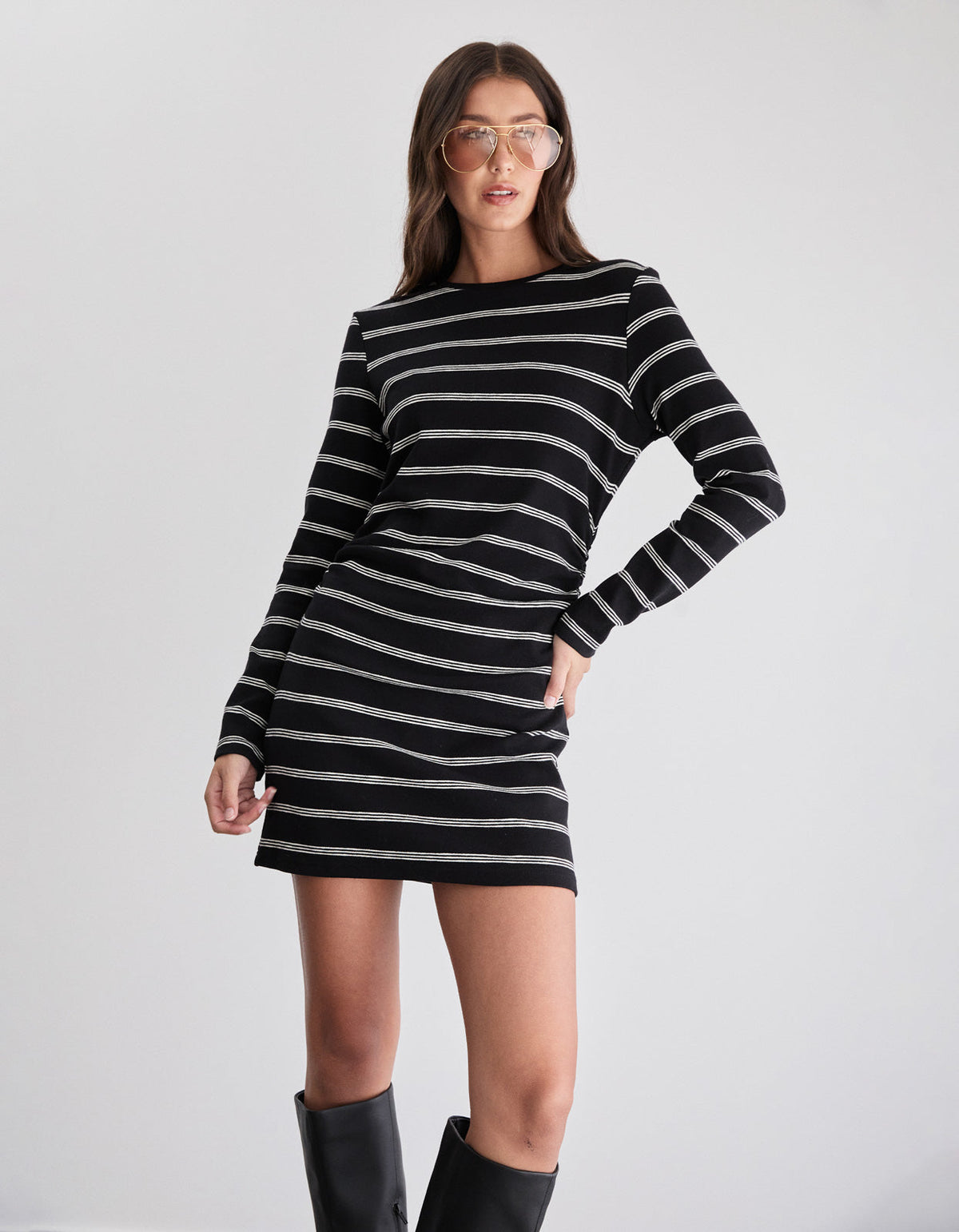 Cohen L/S Tee Dress - Black Stripe
