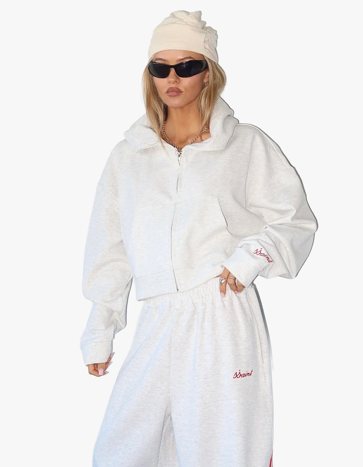 Cropped Hoodie - Grey & Red