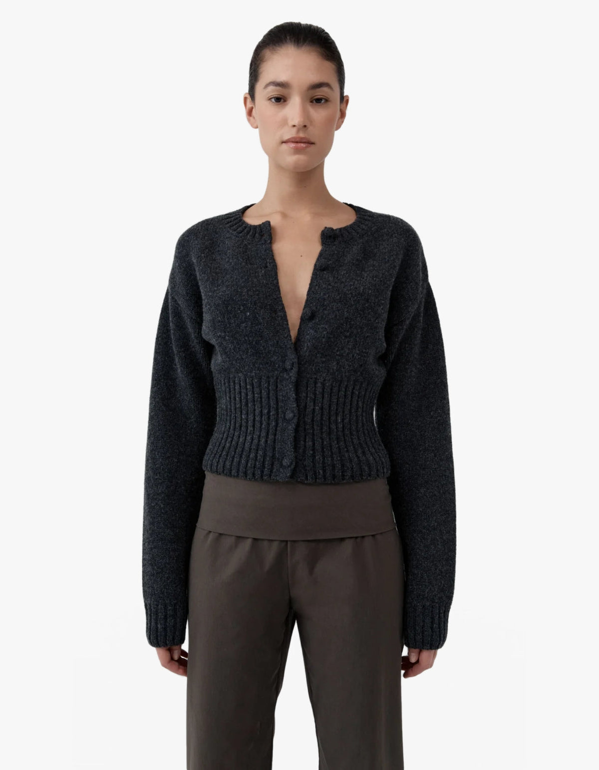 Wool Cardigan - Dark Charcoal Melange