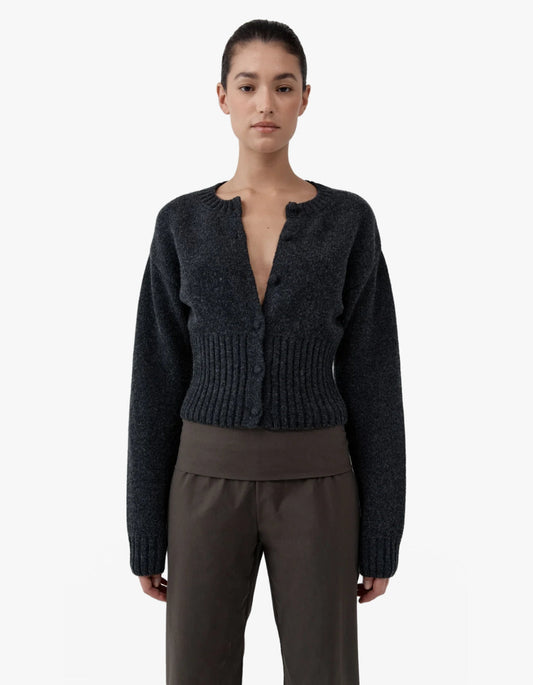 Wool Cardigan - Dark Charcoal Melange
