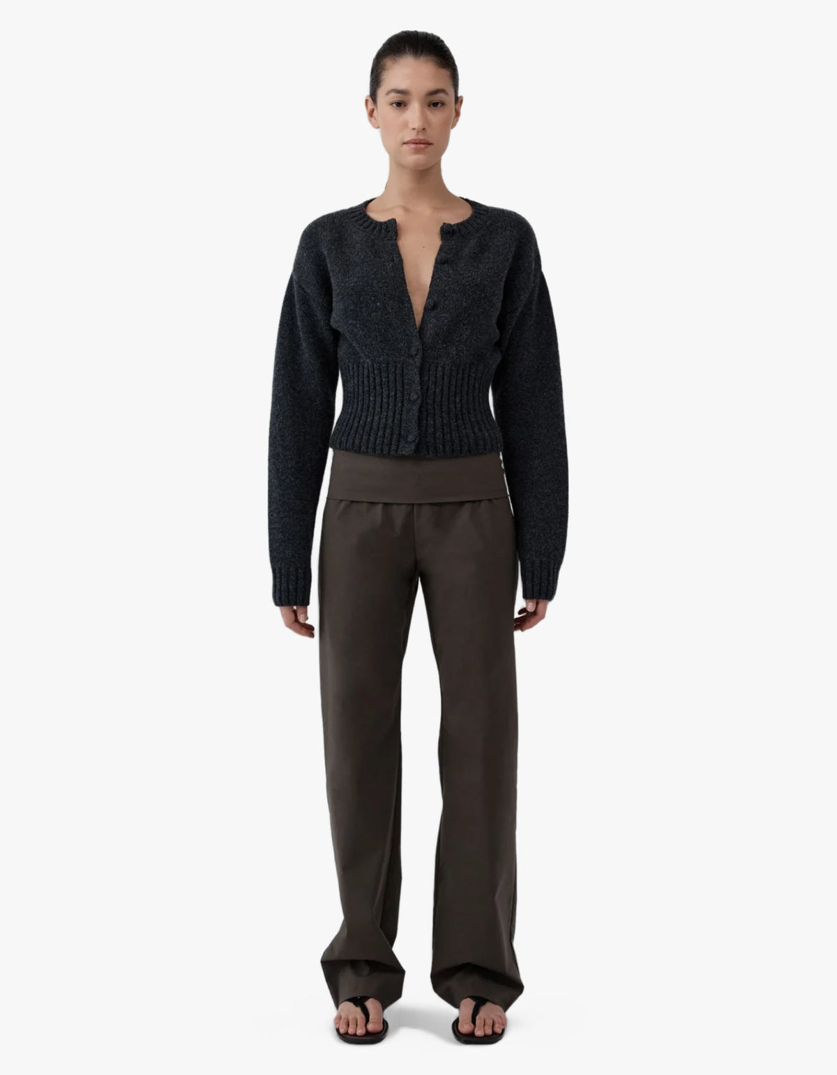 Wool Cardigan - Dark Charcoal Melange
