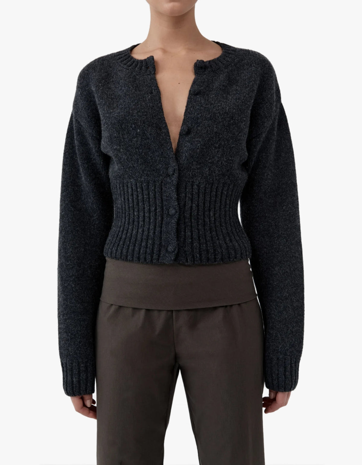 Wool Cardigan - Dark Charcoal Melange