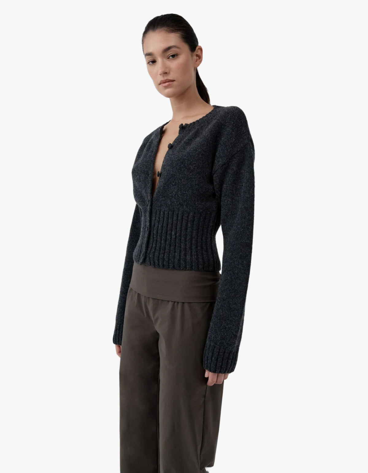 Wool Cardigan - Dark Charcoal Melange
