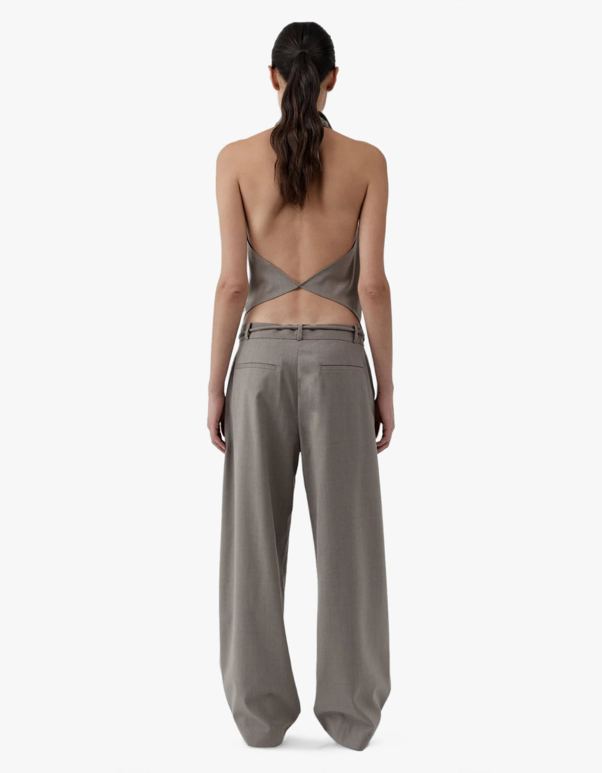 Wool Cowl Backless Top - Light Taupe