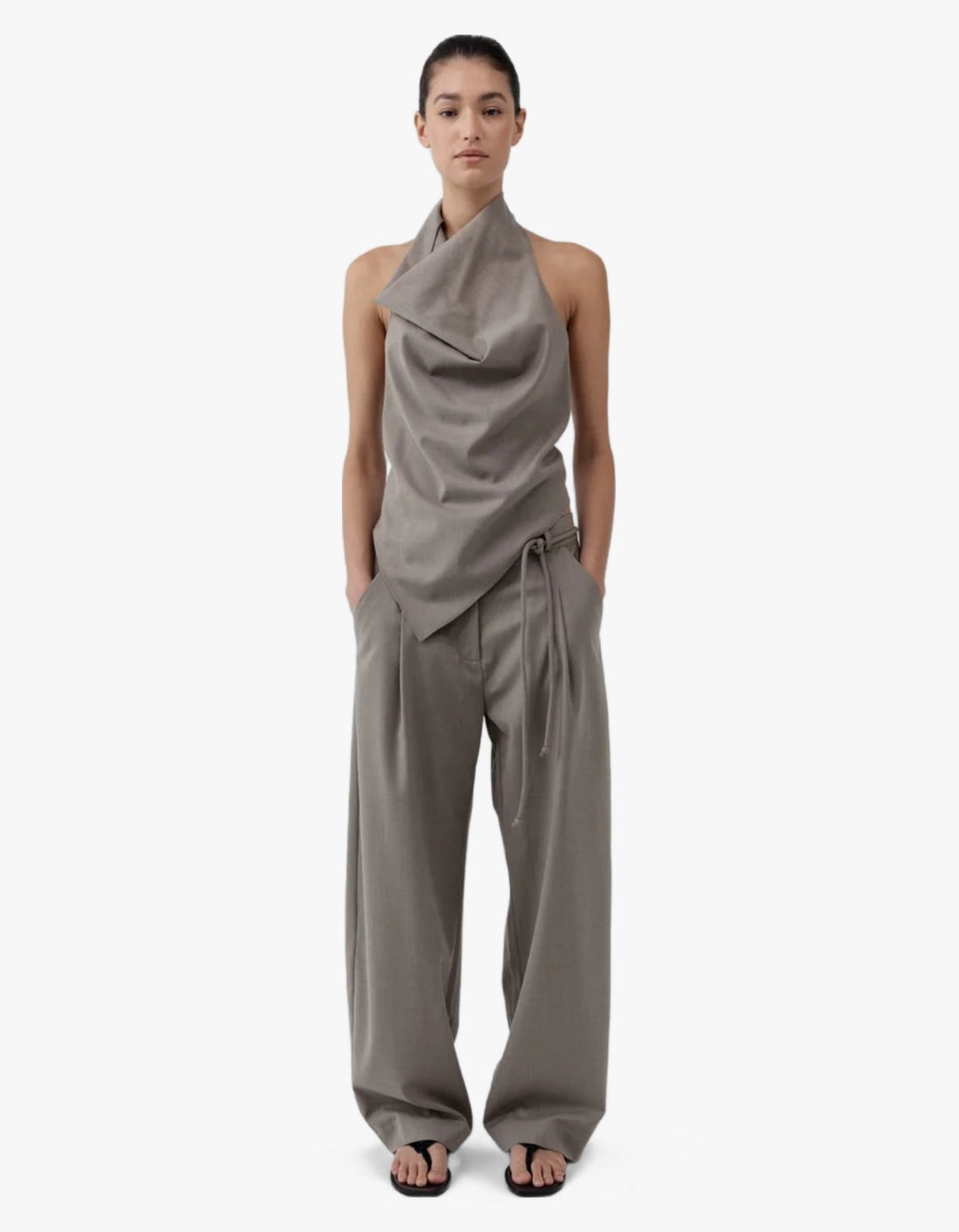 Wool Cowl Backless Top - Light Taupe