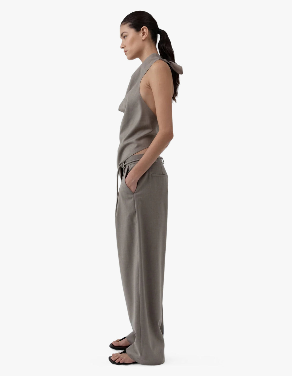 Wool Cowl Backless Top - Light Taupe