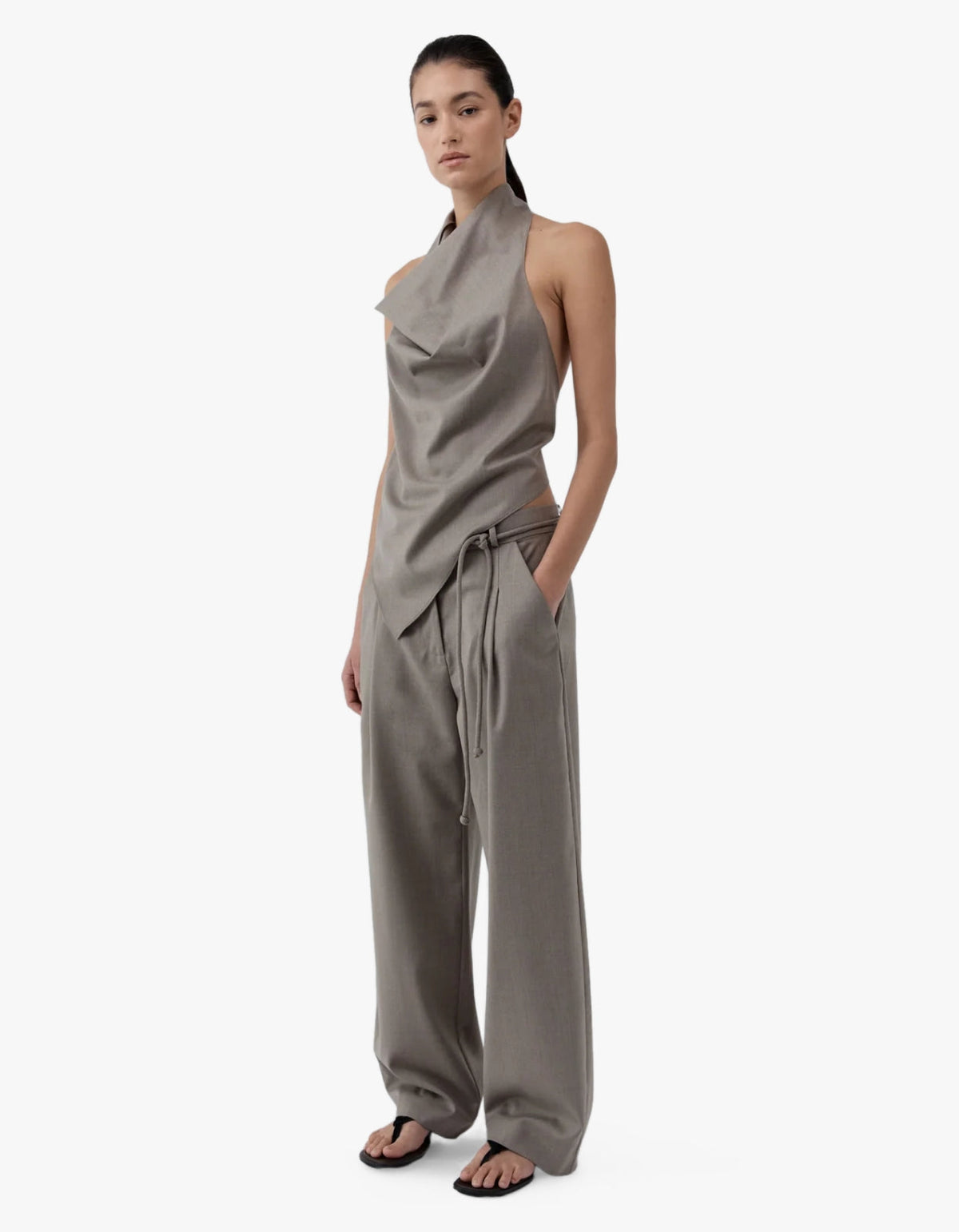Wool Cowl Backless Top - Light Taupe