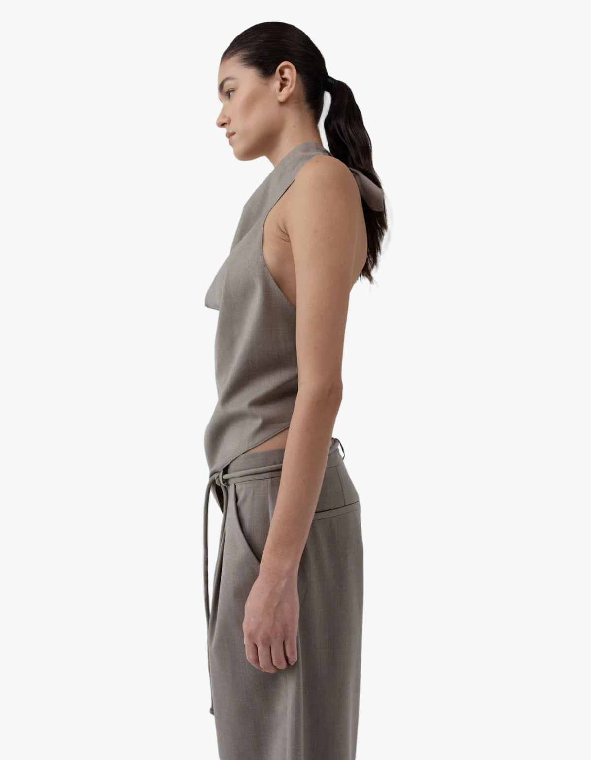 Wool Cowl Backless Top - Light Taupe