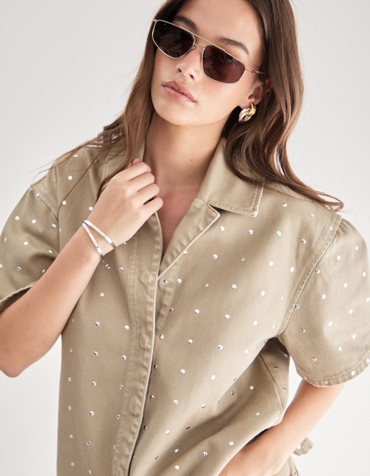 The Port Studded Shirt - Khaki