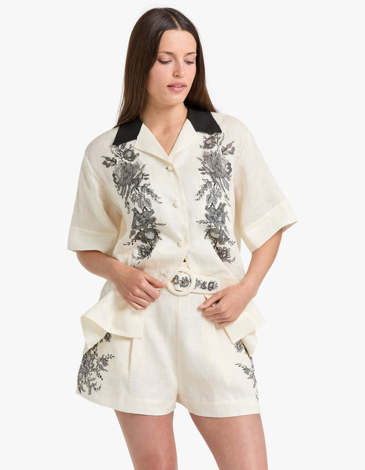 Flat Front Short - Cream Floral