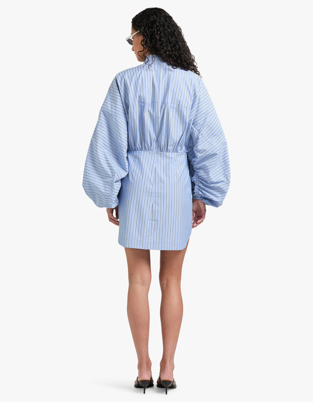 Drawstring Stripe Mini Dress - Hydrangea Stripe