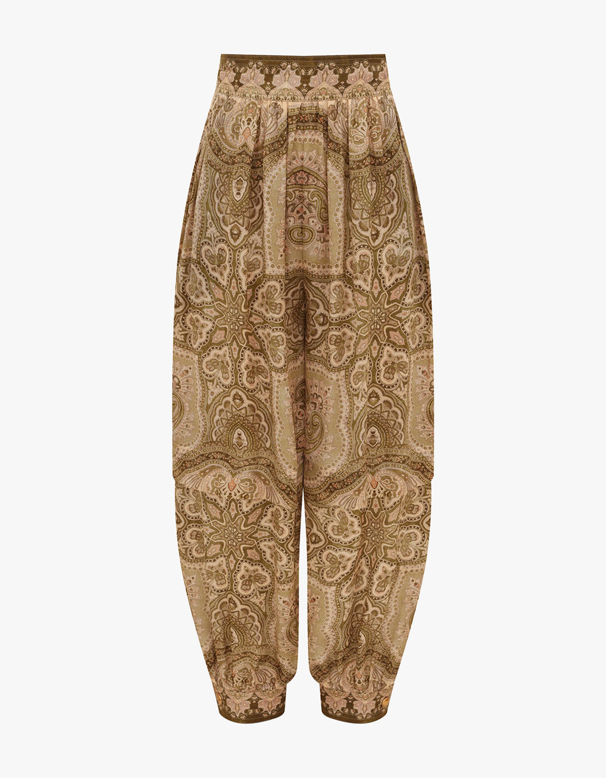 Luna Satin Harem Pant - Olive Perla Paisley