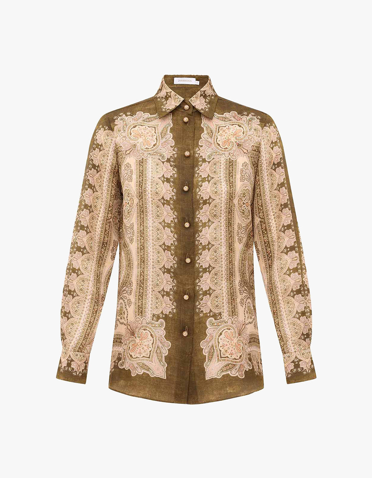 Luna Satin Shirt - Olive Perla Paisley