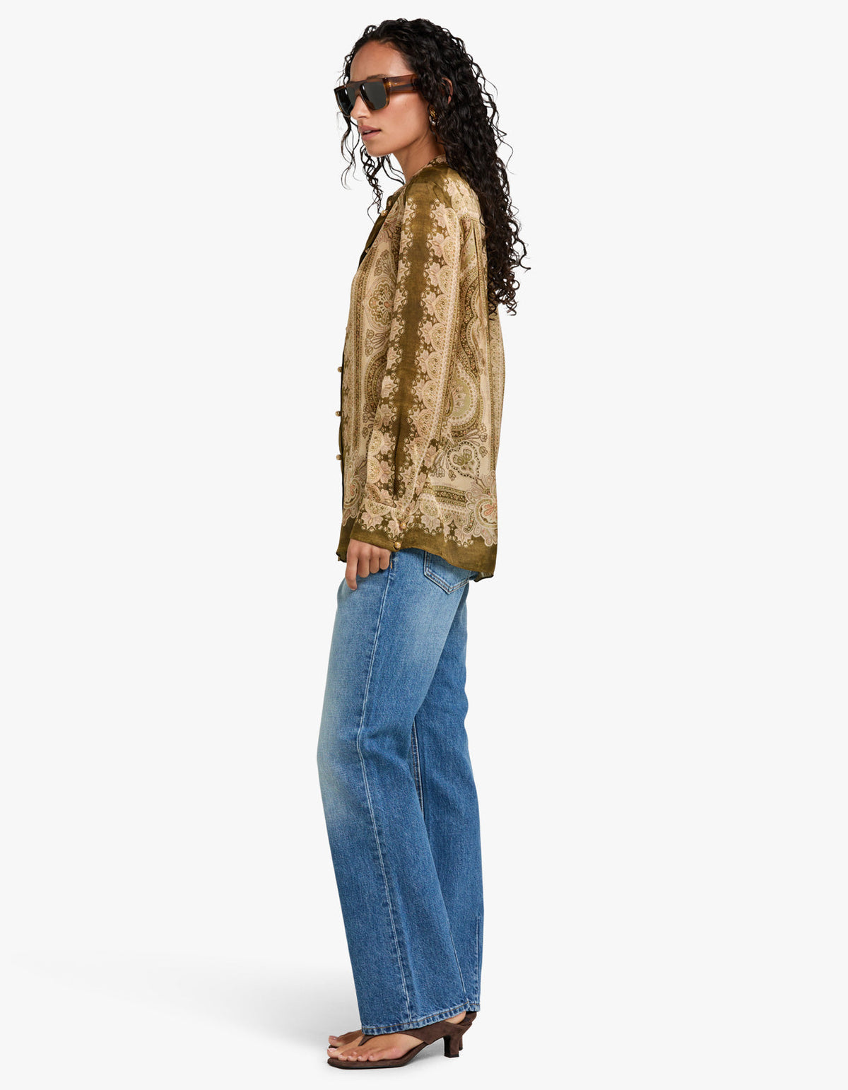 Luna Satin Shirt - Olive Perla Paisley