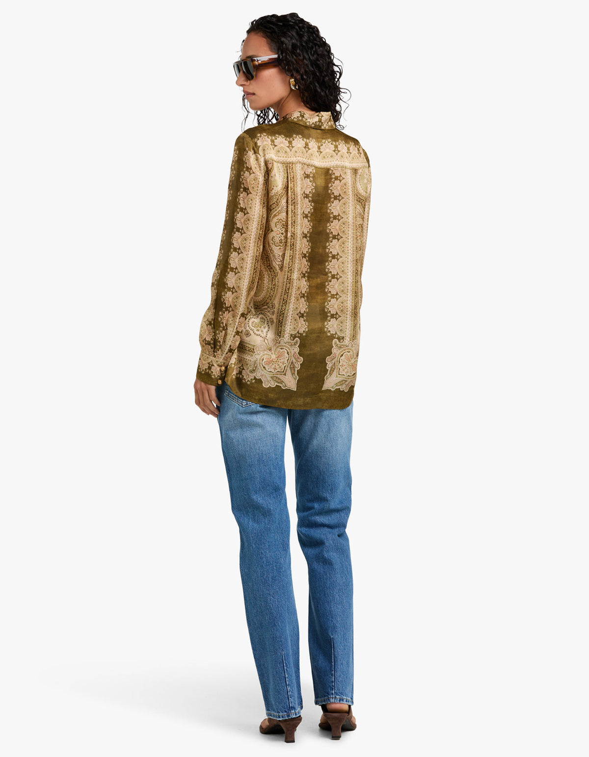 Luna Satin Shirt - Olive Perla Paisley