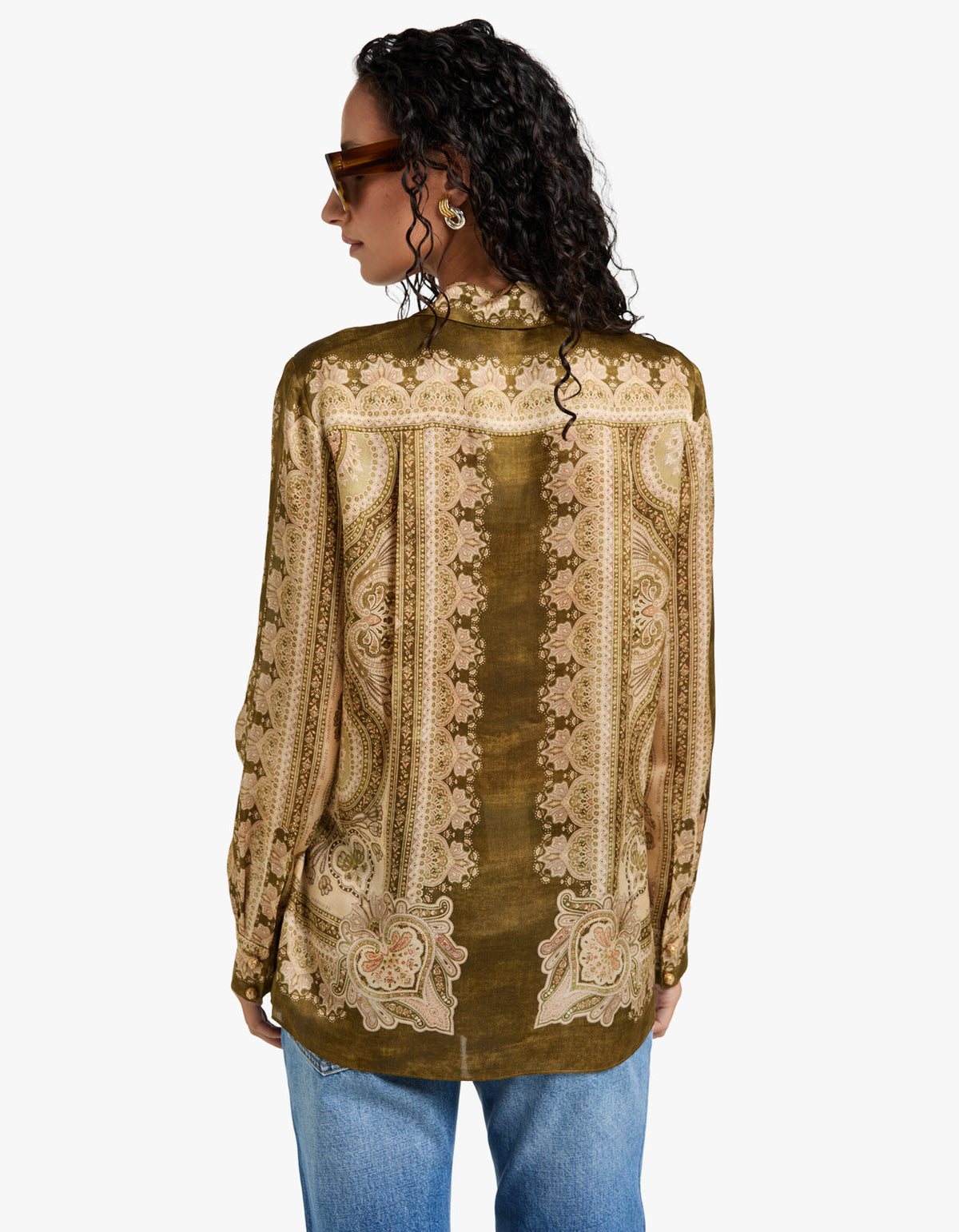 Luna Satin Shirt - Olive Perla Paisley