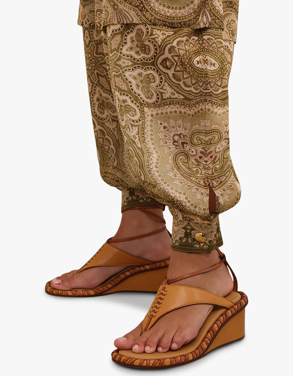 Luna Satin Harem Pant - Olive Perla Paisley